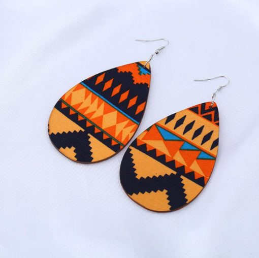Female Korean personality simple retro wood patch oval wooden geometric earrings mixed batch SZAX-207
