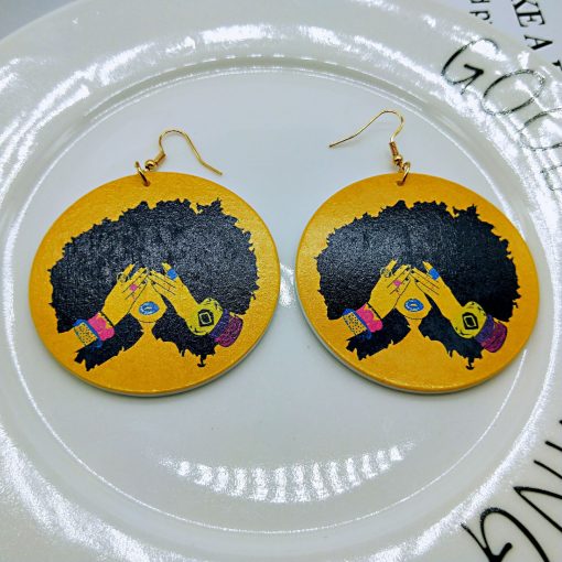 New wooden earrings geometric African black engraving round earrings SZAX-198