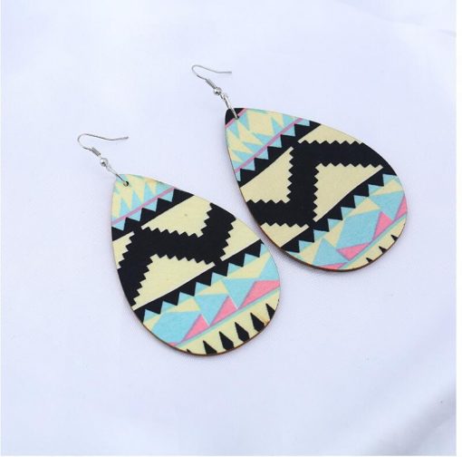 Female Korean personality simple retro wood patch oval wooden geometric earrings mixed batch SZAX-207