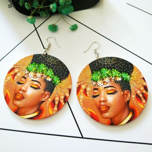 Women’s popular new painted African portrait wooden earrings  SZAX-226