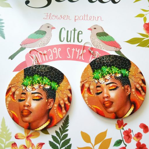 Women’s popular new painted African portrait wooden earrings  SZAX-226
