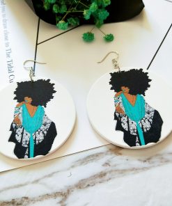 New round painted African portrait wooden earrings SZAX-203