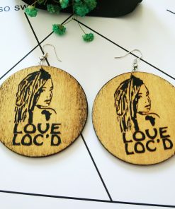 Exaggerated print geometric round painted portrait fashion wood earrings SZAX-239