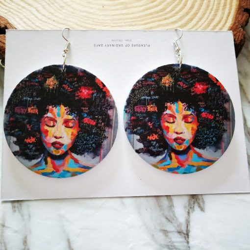 Women’s popular new painted African portrait wooden earrings SZAX-221