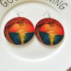 Europe and the United States popular African sunset pattern ultra-light geometric round wood earrings SZAX-265