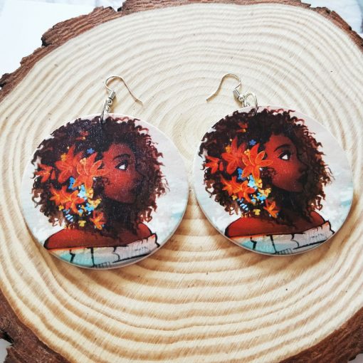 Europe and America exaggerated African head pattern geometric round wooden earrings SZAX-171
