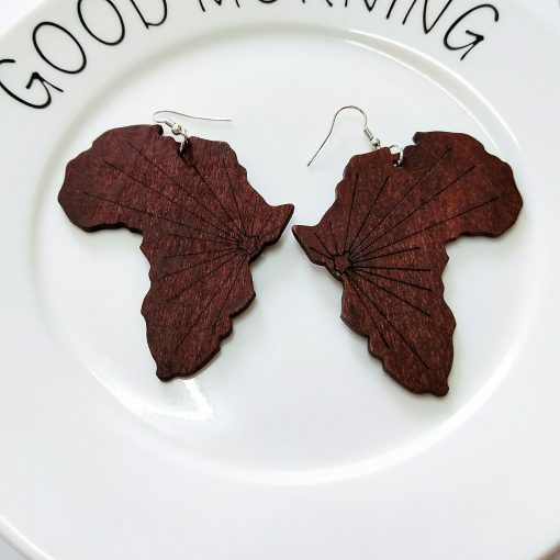 Europe and the United States popular Africa map pattern ultra-light geometric round wood earrings SZAX-266