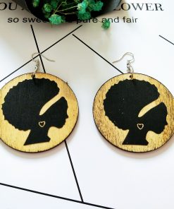 African series retro round printed personality wooden earrings SZAX-183
