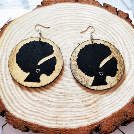 African series retro round printed personality wooden earrings SZAX-183