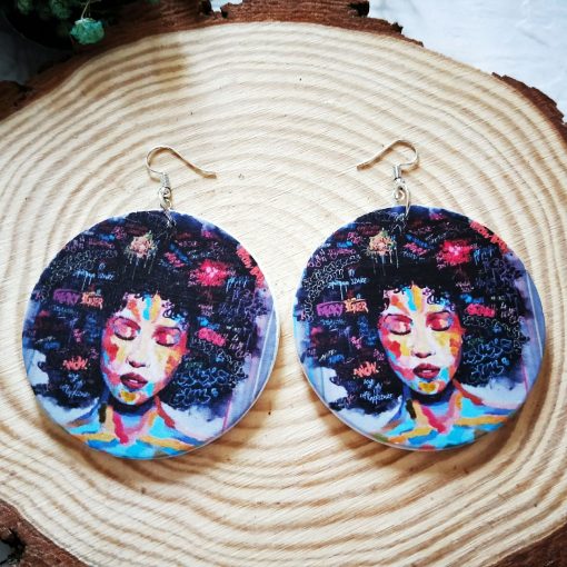 Women’s popular new painted African portrait wooden earrings SZAX-221