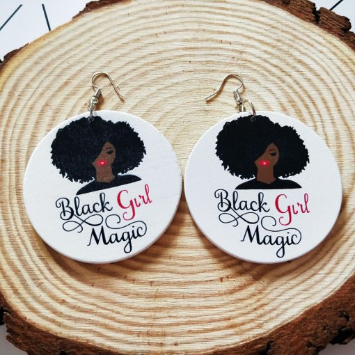 African series retro round printed personality wooden earrings SZAX-184