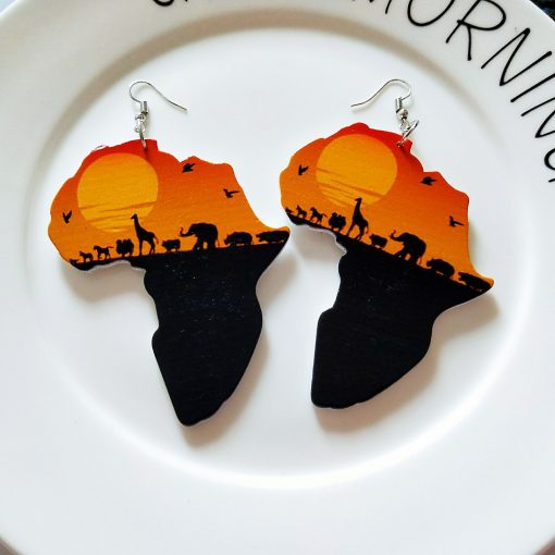 Europe and the United States popular Africa map design Fashion wood earrings SZAX-245