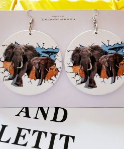 Exaggerated print geometric round painted elephant fashion wood earrings SZAX-236