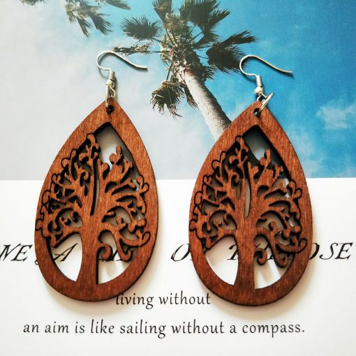 European and American popular life tree drop-shaped ultra-light geometric wood earrings SZAX-272