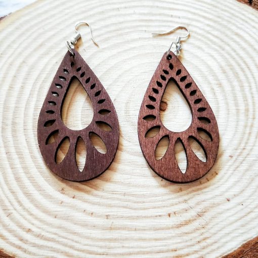 African vintage wooden drop-shaped laser cut personality exaggerated earrings SZAX-181