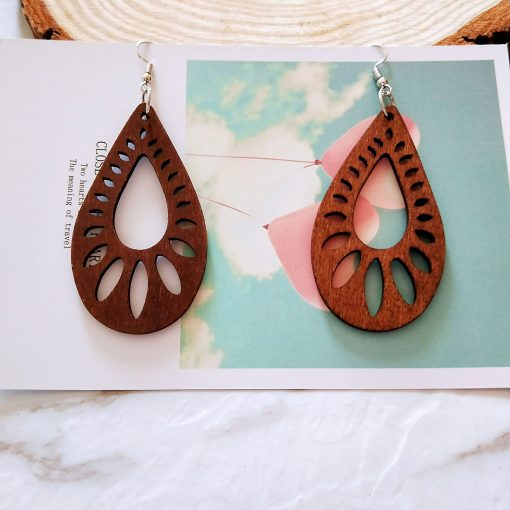 African vintage wooden drop-shaped laser cut personality exaggerated earrings SZAX-181