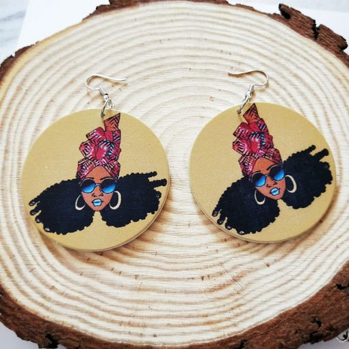 New wooden earrings geometric African black engraving round earrings SZAX-196