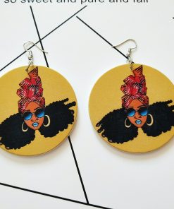 New wooden earrings geometric African black engraving round earrings SZAX-196
