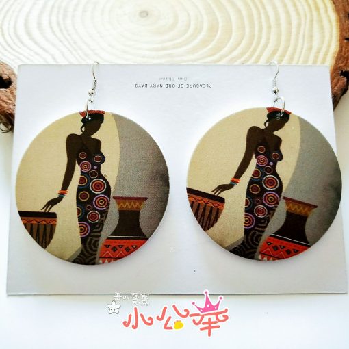 Europe and America exaggerated geometric round retro colored solid wood earrings SZAX-278