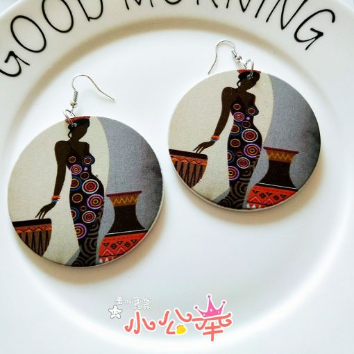 Europe and America exaggerated geometric round retro colored solid wood earrings SZAX-278