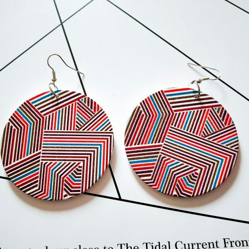 Europe and America exaggerated geometric round retro colored solid wood earrings  SZAX-276