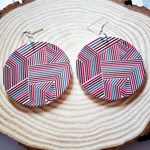 Europe and America exaggerated geometric round retro colored solid wood earrings  SZAX-276