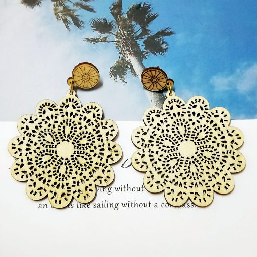 Women’s personality simple retro wooden color hollow earrings ethnic style SZAX-281