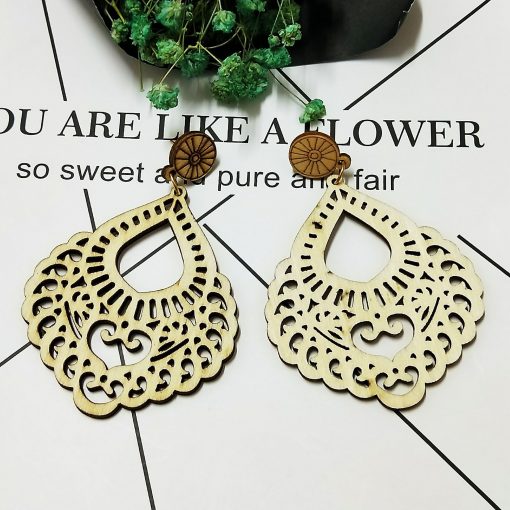 Female personality simple retro wood drop color hollow earrings ethnic style SZAX-283