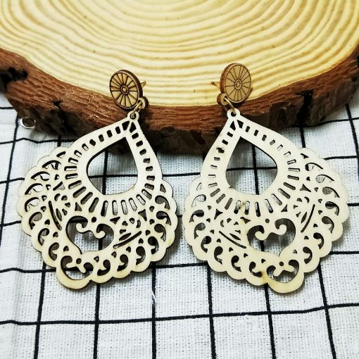 Female personality simple retro wood drop color hollow earrings ethnic style SZAX-283