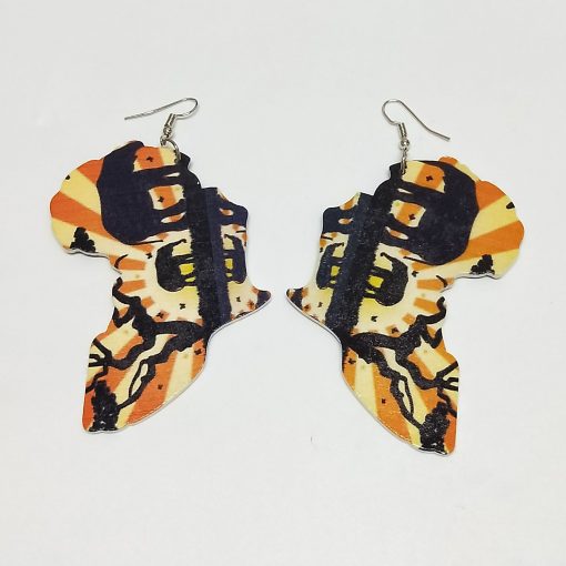 Africa map double-sided printed wooden earrings printing temperament exaggerated ear jewelry ethnic style Mixed batch SZAX-284
