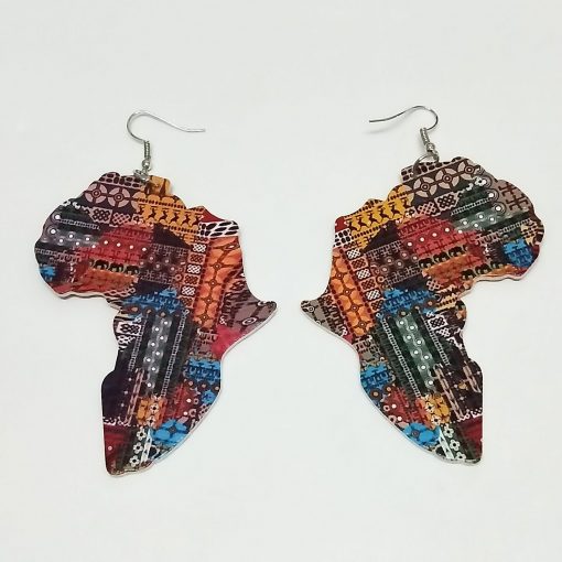 Africa map double-sided printed wooden earrings printing temperament exaggerated ear jewelry ethnic style Mixed batch SZAX-284