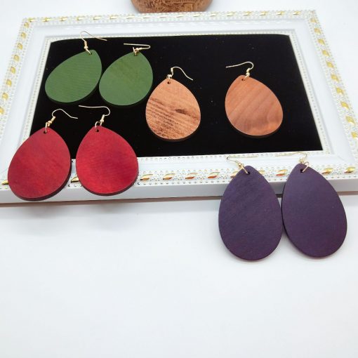 Europe and the United States popular bohemian color drop shape retro color solid wood earrings SZAX-274