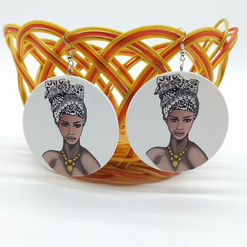 European and American Exaggerated African Human Head Pattern Round Wooden Fashion Earrings SZAX-288
