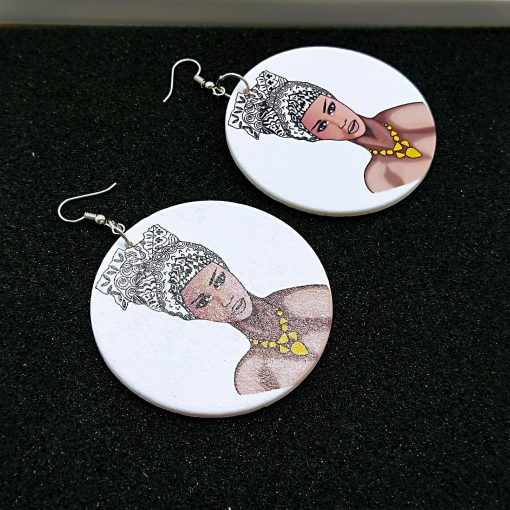 European and American Exaggerated African Human Head Pattern Round Wooden Fashion Earrings SZAX-288