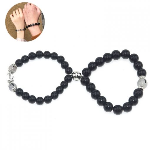 New Gravity Phase Attraction Magnet Suction Buckle Natural Black Hair Crystal Black Stone Couple Set Bracelet Factory Outlet MS-011
