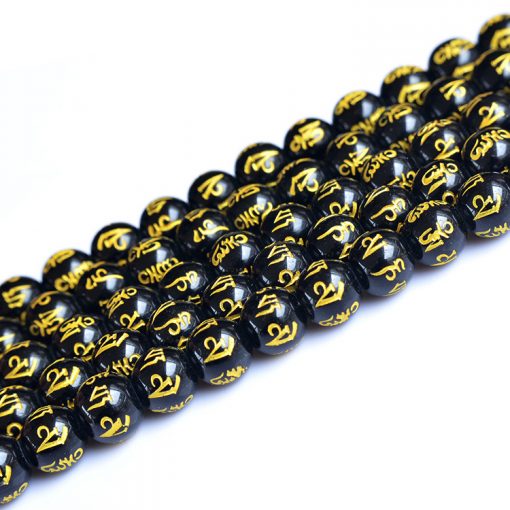 Six Words Mantra Black Agate Bead Diameter 8-14mm diy Loose Beads Jewelry Accessories Wholesale GLGJ-082