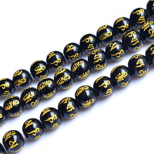 Six Words Mantra Black Agate Bead Diameter 8-14mm diy Loose Beads Jewelry Accessories Wholesale GLGJ-082