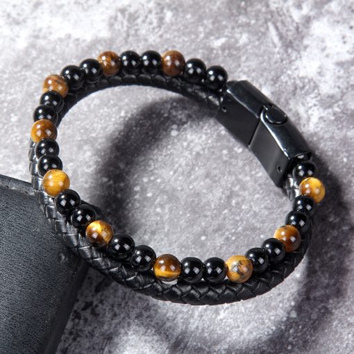 Men’s Fashion Mixed Color Natural Stone Bracelet Real Leather Hand-Knitted Bracelet New Listing MS-024