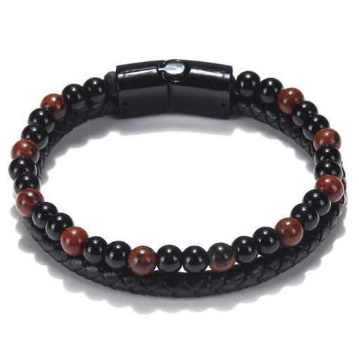 Men’s Fashion Mixed Color Natural Stone Bracelet Real Leather Hand-Knitted Bracelet New Listing MS-024