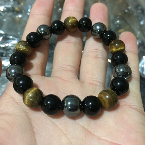 Tiger Eye Black Agate Obsidian Natural Stone Bracelet 10mm Bead Bracelet Wholesale HYue-034