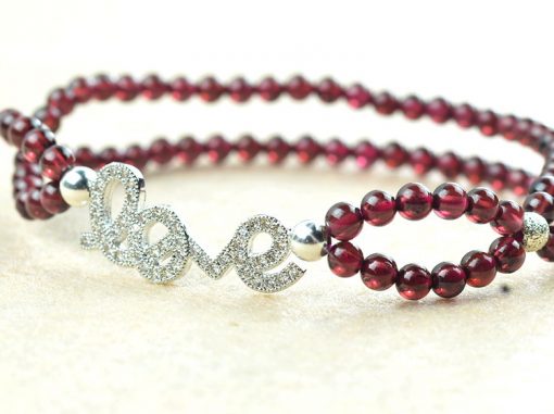Alloy Full Diamond LOVE Boutique 4A Grade Rose Red Garnet Bracelet GLGJ-193