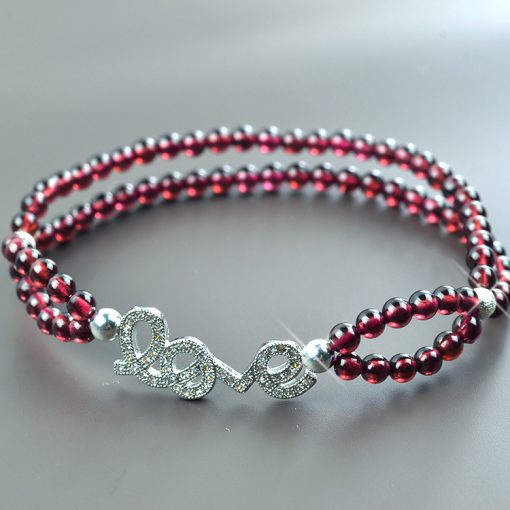 Alloy Full Diamond LOVE Boutique 4A Grade Rose Red Garnet Bracelet GLGJ-193