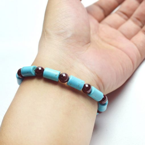 11 * 7mm blue turquoise and natural 7mm garnet bracelet wholesale GLGJ-194