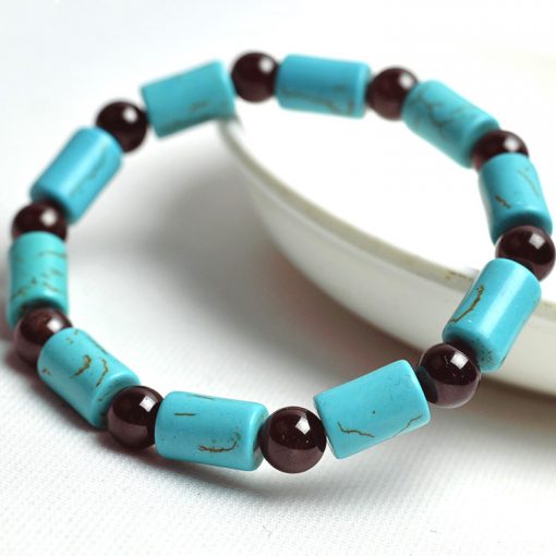 11 * 7mm blue turquoise and natural 7mm garnet bracelet wholesale GLGJ-194