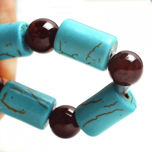 11 * 7mm blue turquoise and natural 7mm garnet bracelet wholesale GLGJ-194