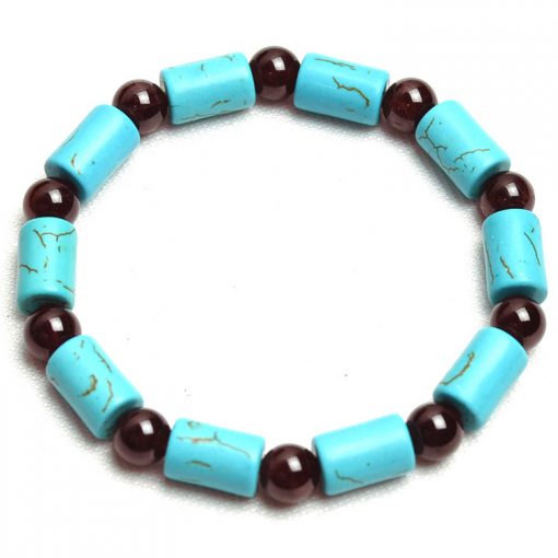 11 * 7mm blue turquoise and natural 7mm garnet bracelet wholesale GLGJ-194