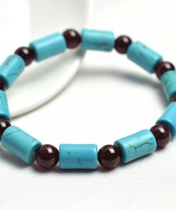 11 * 7mm blue turquoise and natural 7mm garnet bracelet wholesale GLGJ-194