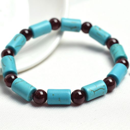 11 * 7mm blue turquoise and natural 7mm garnet bracelet wholesale GLGJ-194