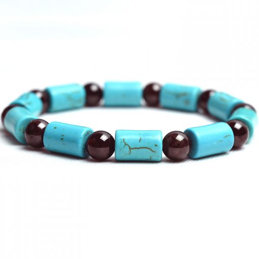 11 * 7mm blue turquoise and natural 7mm garnet bracelet wholesale GLGJ-194