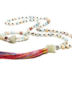 8mm Natural Amazon Stone Mixed Color Tassel Necklace Bohemian Style Long Clothes Accessories Bracelet Set XH-229